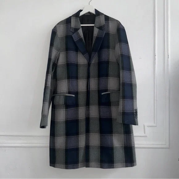 Acne Studios Oversized Plaid Wool Blend Coat in Navy, Grey & Green size US38 - Picture 14 of 14
